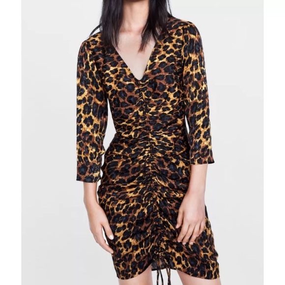 Zara Dresses & Skirts - Zara animal print ruched mini dress